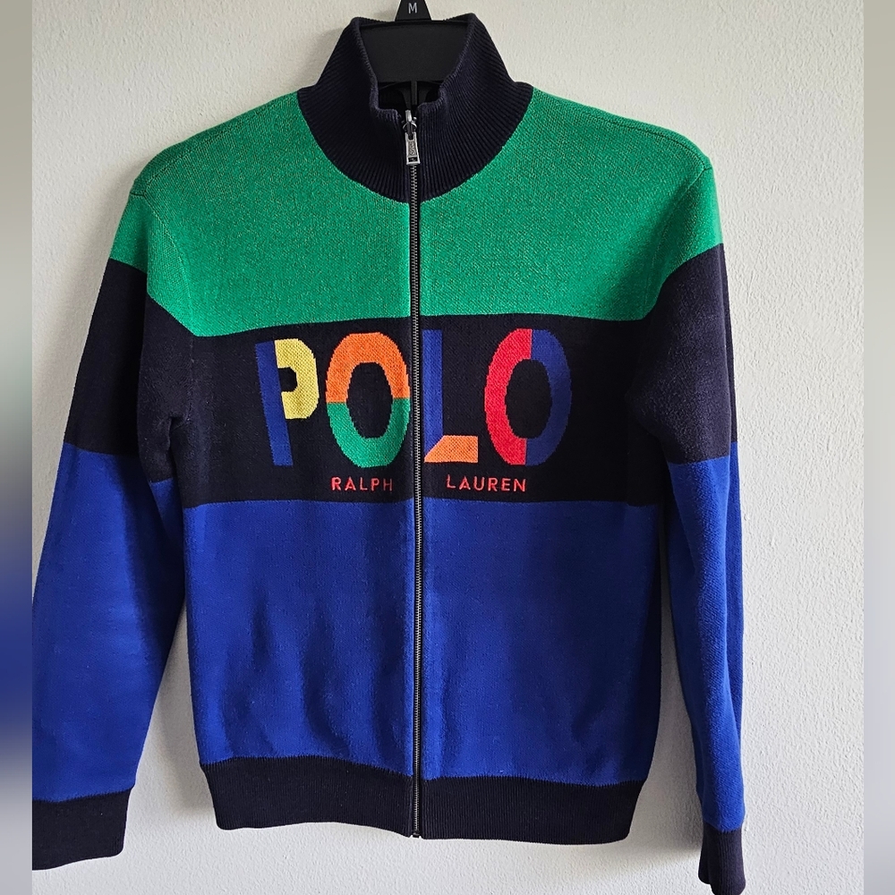 Ralph Lauren Colorblock Reversible 100% Cotton Full-Zip Sweater Size M